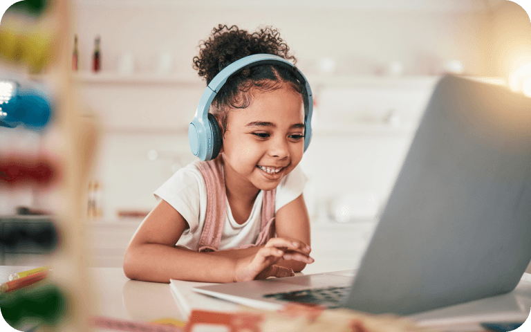 card/young girl headphones laptop 2